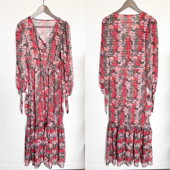 Boamar Zain Maxi Dress Charm Brown Floral Resort Swim Coverup Unlined Pink XS/S - Picture 1 of 9
